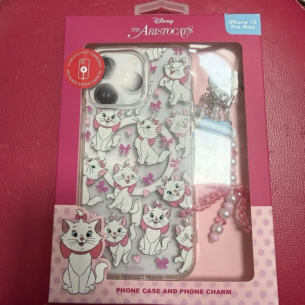 Disney Aristocats Glitter Marie MagSafe Case And Charm iPhone 15 Pro Max New